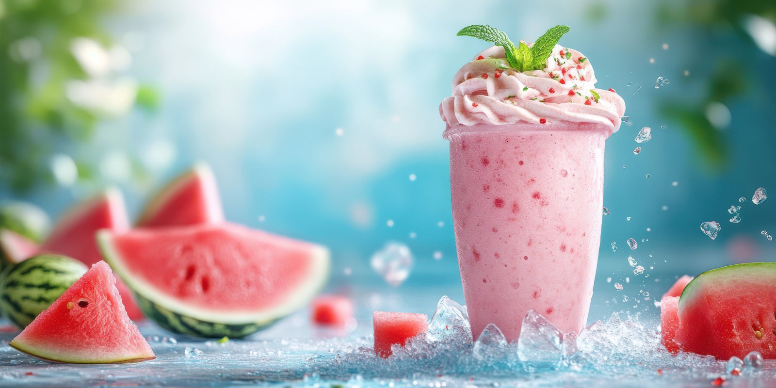 Refreshing watermelon smoothie served in a glass with mint garnish on a summer day